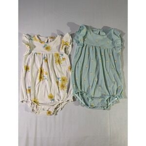 Carter's Baby Girl 12M Romper Lot 2 Pack Floral Lemon Flutter Sleeve Sunsuits